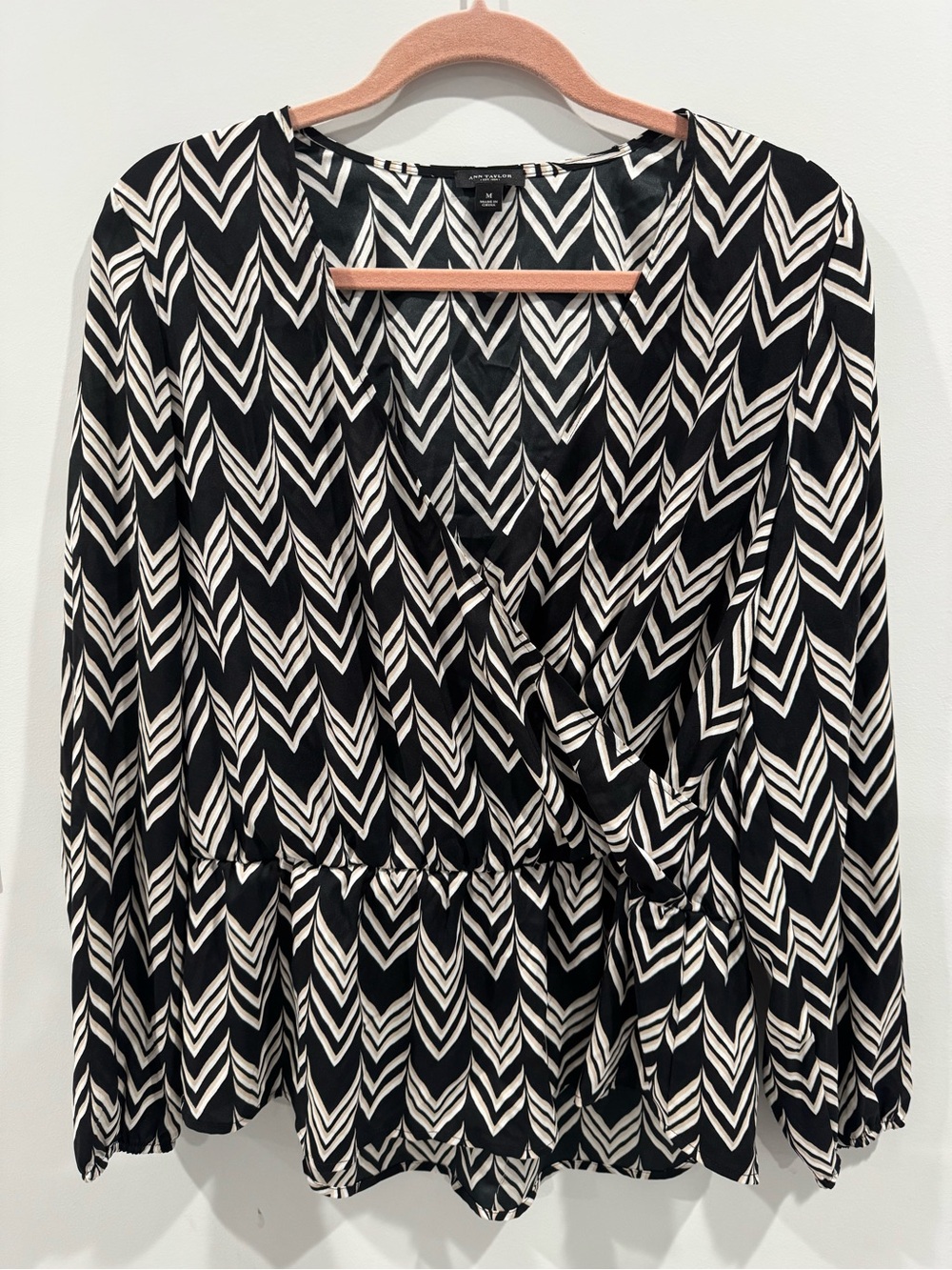 Ann Taylor - Black & White Chevron Wrap Blouse
